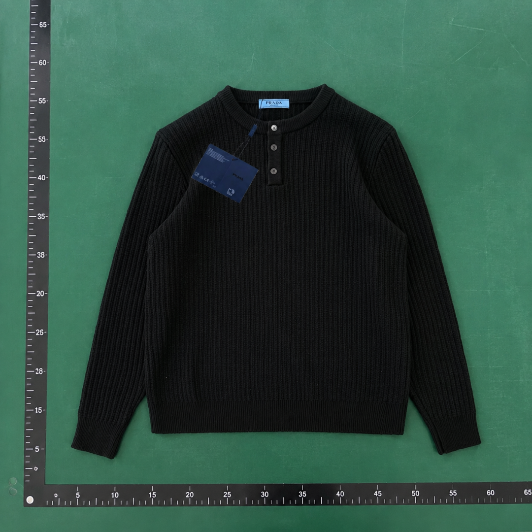Black Ribbed Cardigan with Small Prada Ribbed Cardigan with Neutral Color QC photo