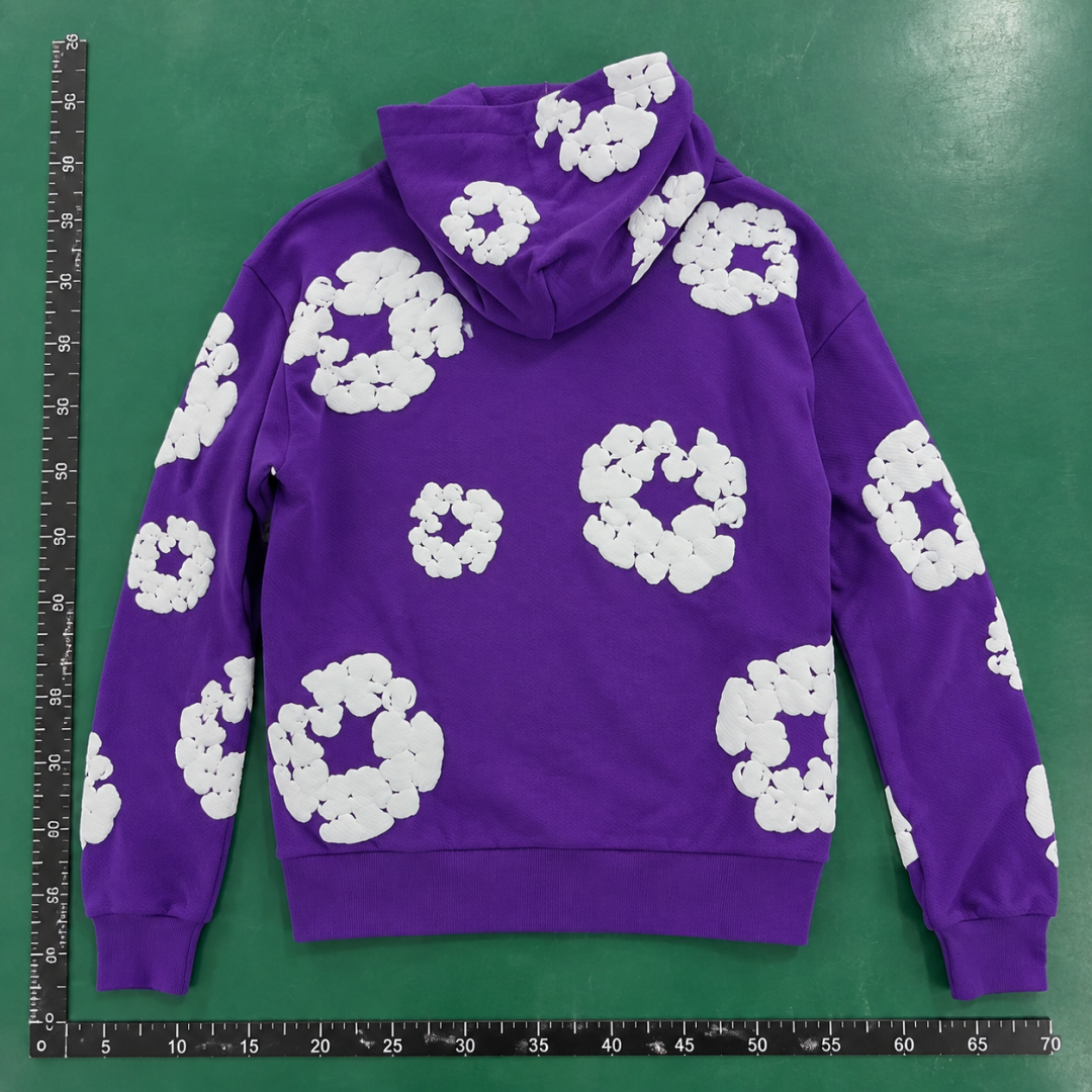 Purple White Flower Print Hoodie QC photo