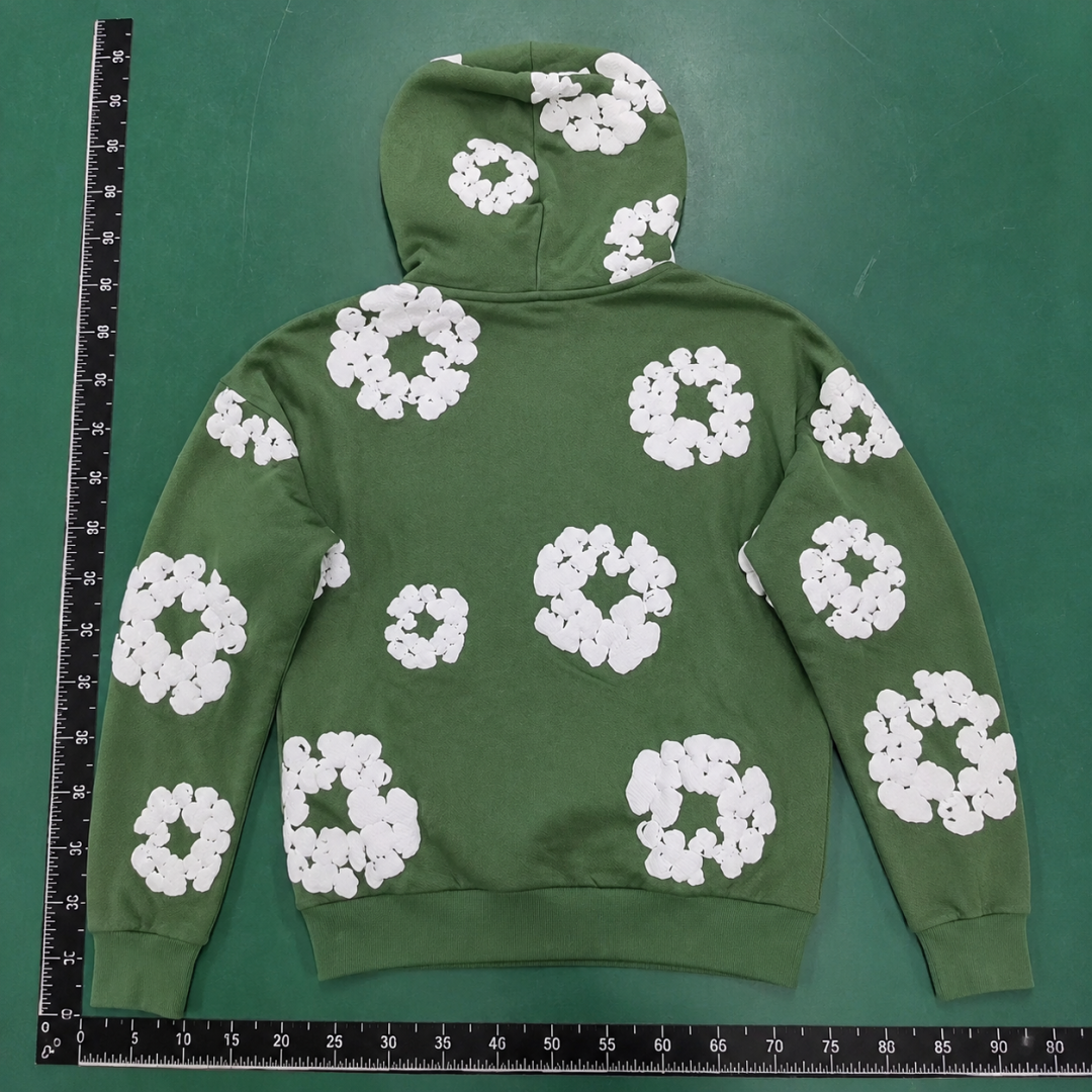 Green White Flower Hoodie Relaxed Fit QC photo