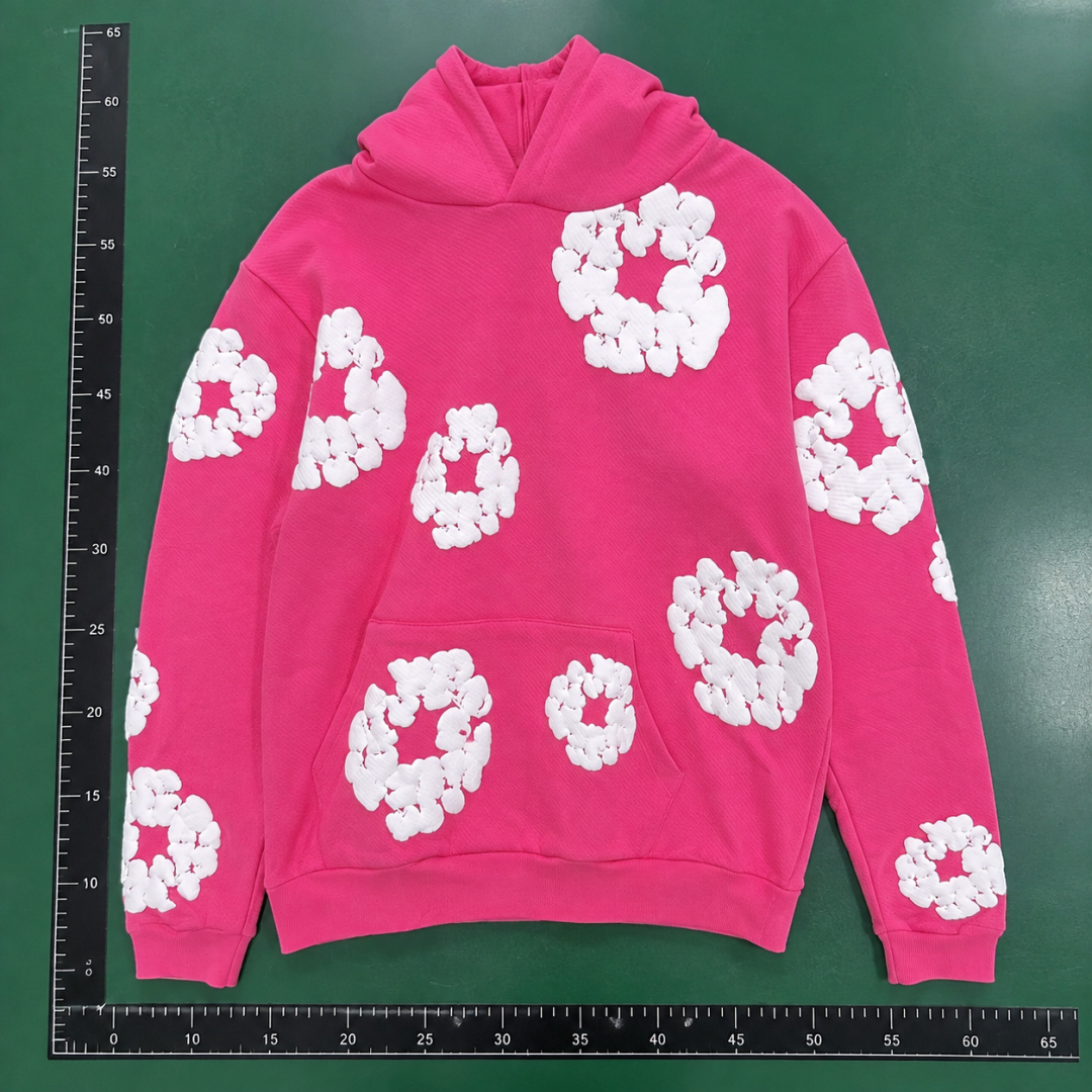 Hot Pink Flower Print Pullover Hoodie QC photo