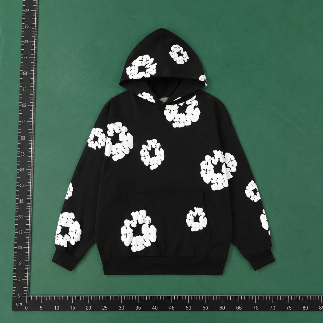Black Bold Flower Pullover Hoodie QC photo