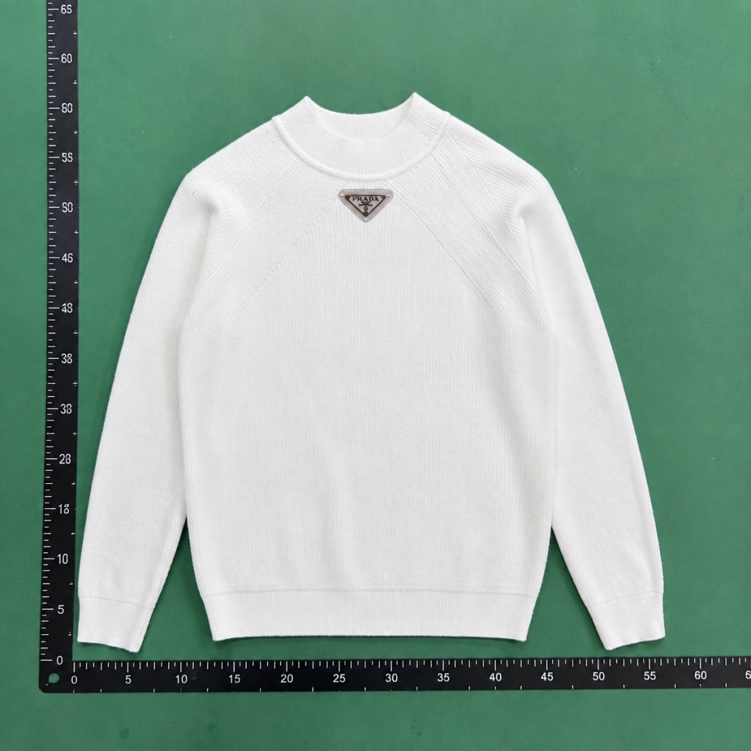 White Crewneck Knit Sweater with Prada Crewneck Sweater with Zip Detail QC photo