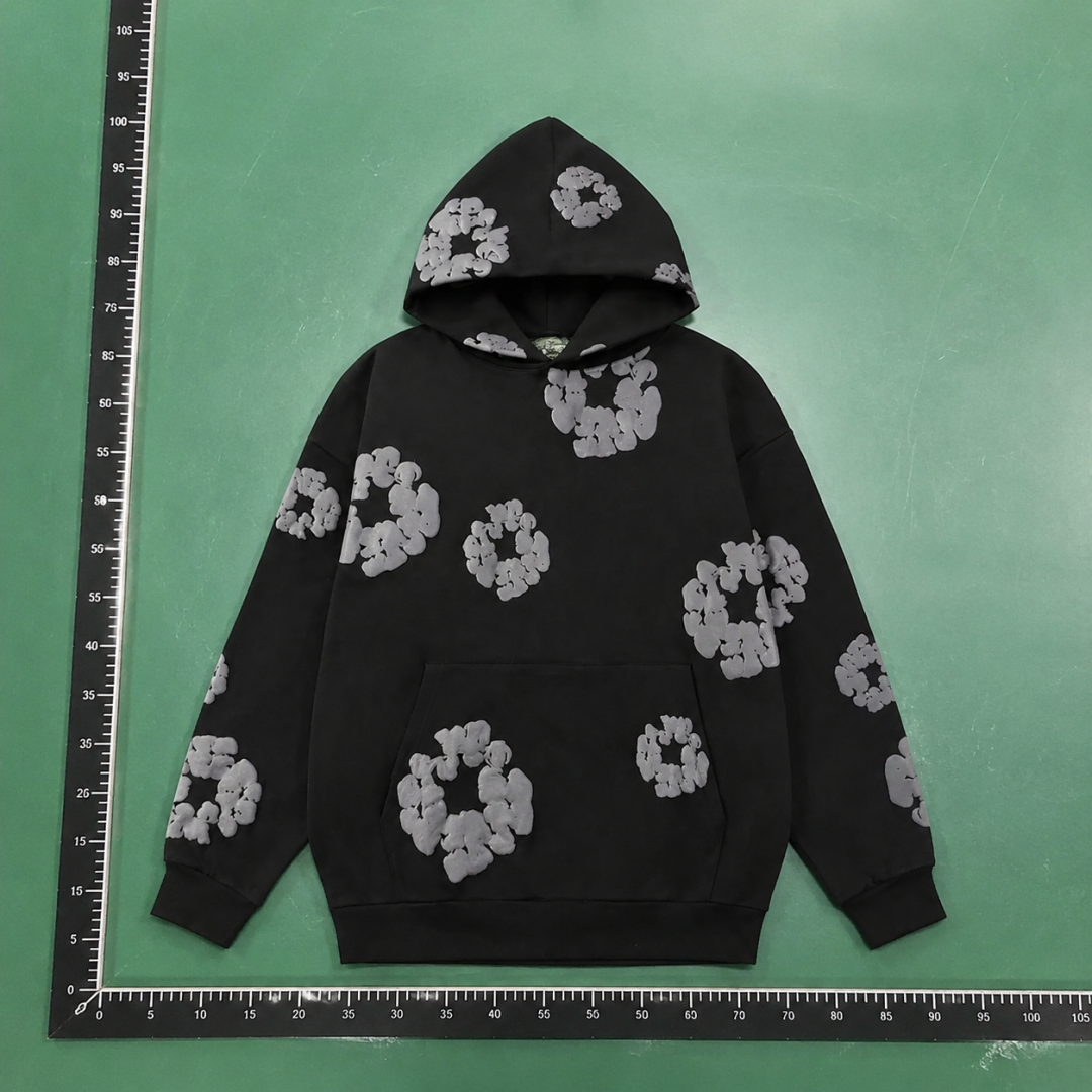 Black Allover Flower Graphic Hoodie QC photo