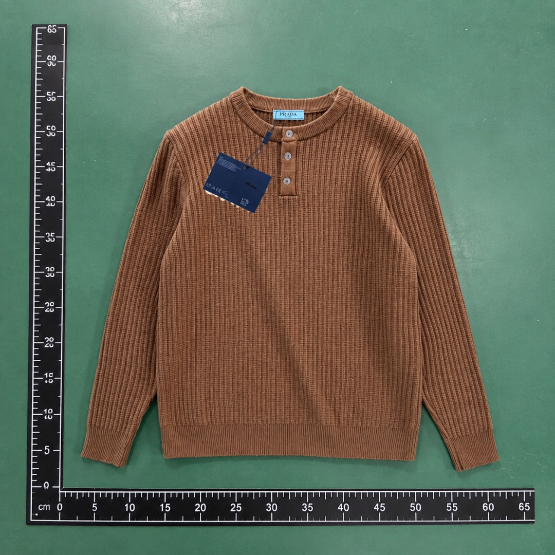 Brown Ribbed Sweater with Small Prada Ribbed Sweater with Statement Print QC photo