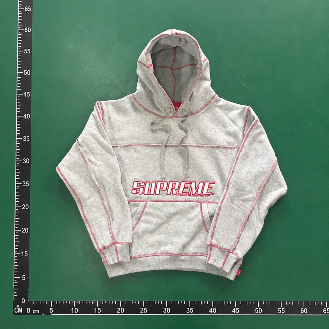 Supreme Heather Grey Red Piping Hoodie QC photo