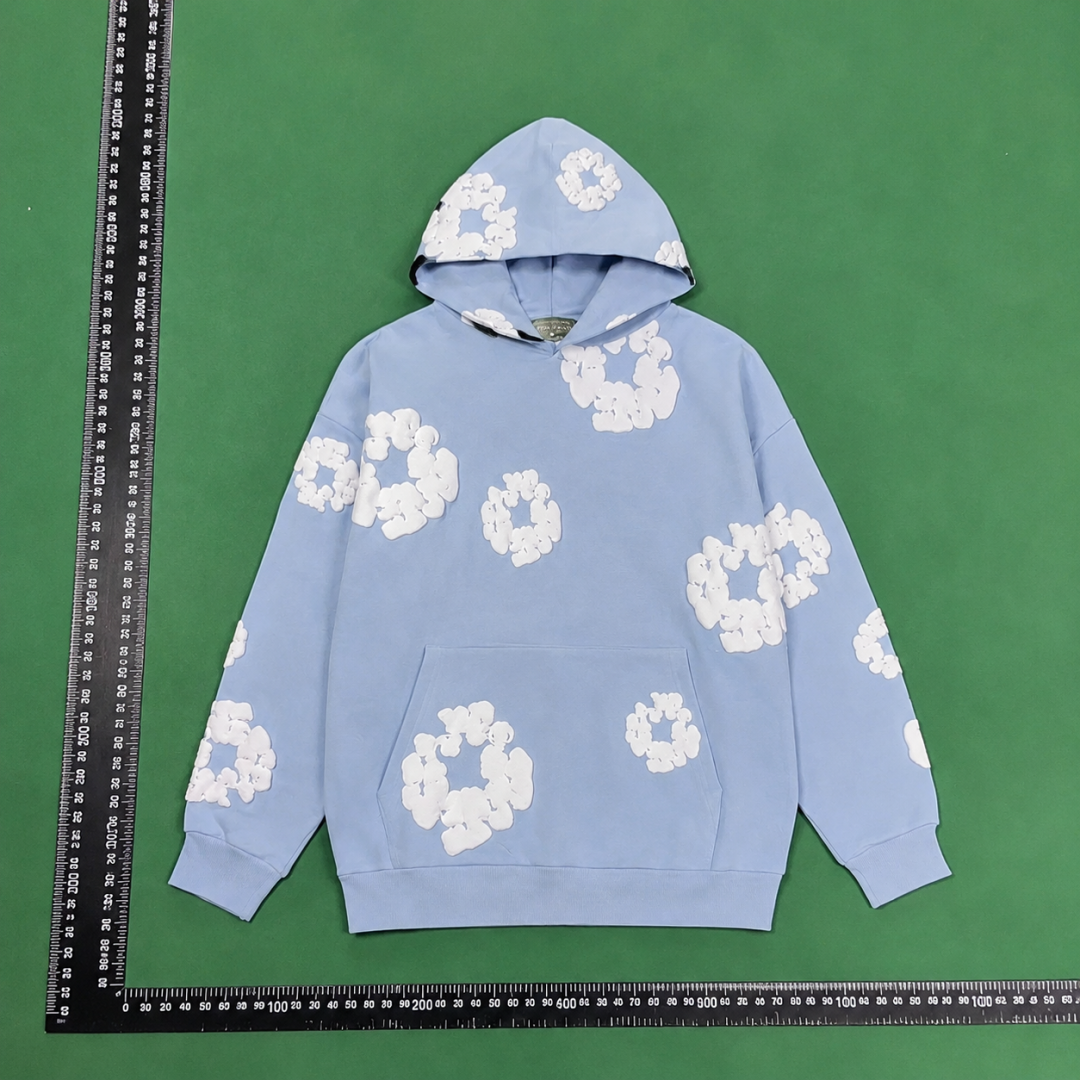 Sky Blue Flower Print Pullover Hoodie QC photo