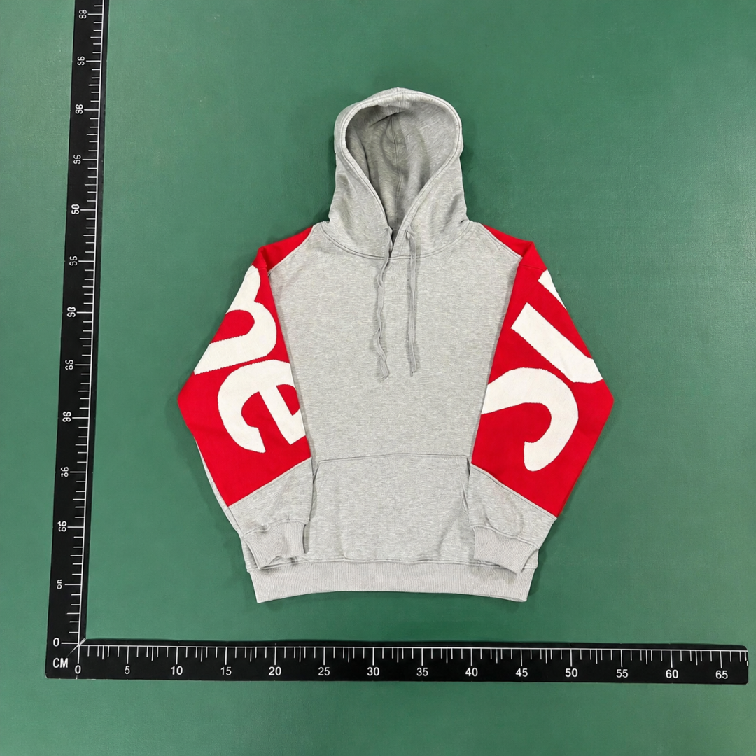Supreme Grey Hoodie with Red Sleeve Logo Panels QC photo