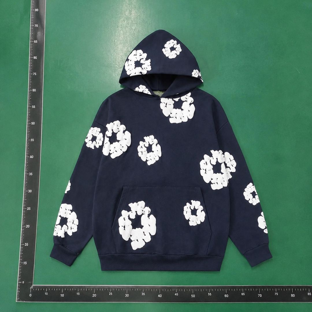 Dark Navy Flower Pattern Hoodie QC photo