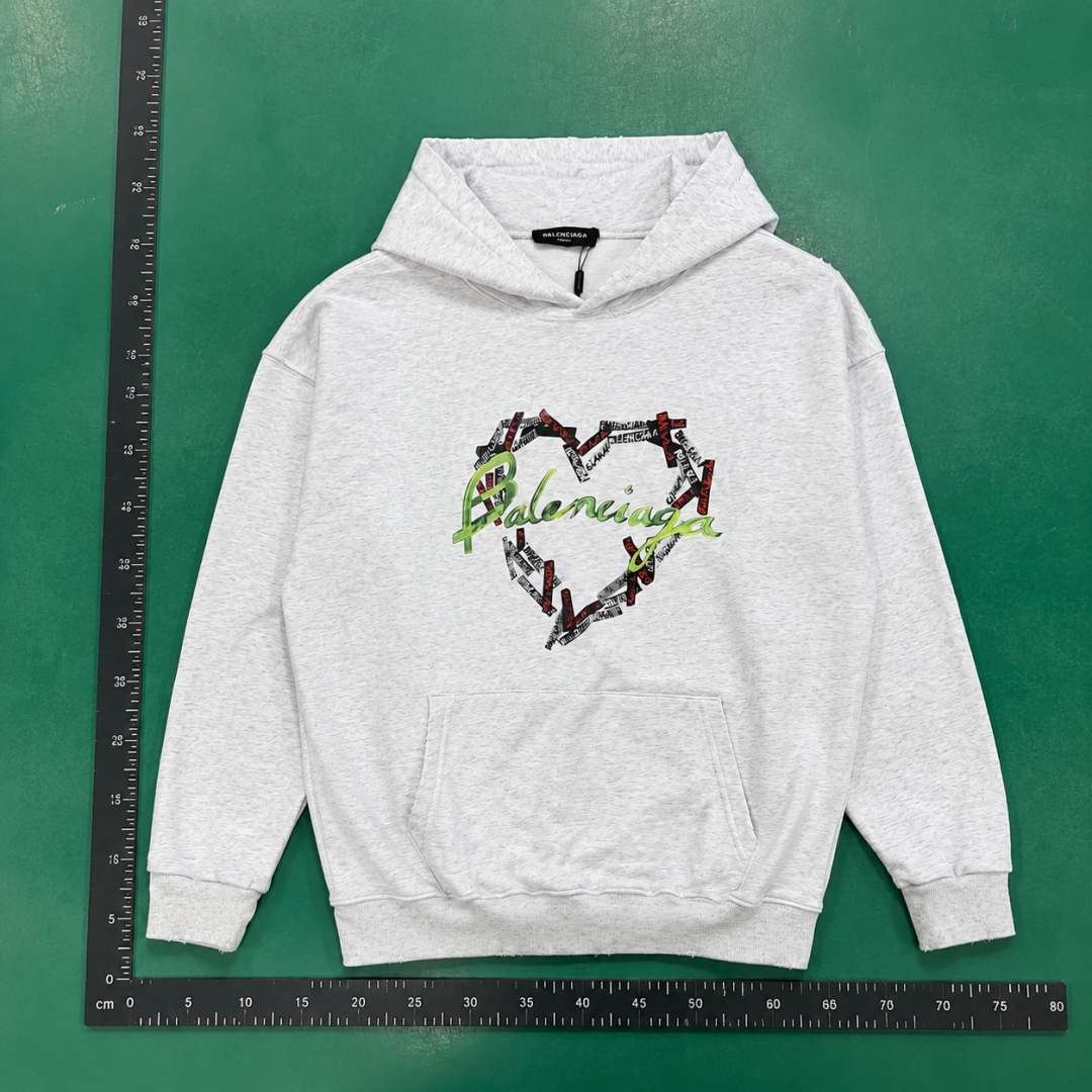 Gray Pullover Hoodie with Colorful Broken Hearts Hoodie with Zip Detail QC photo