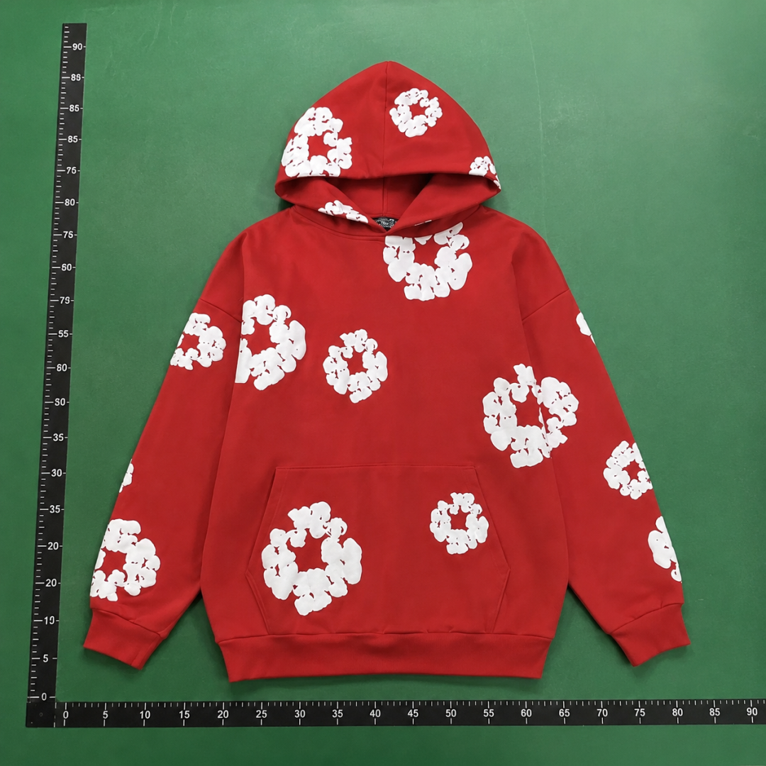 Red Flower Print Hoodie Daily Layer QC photo