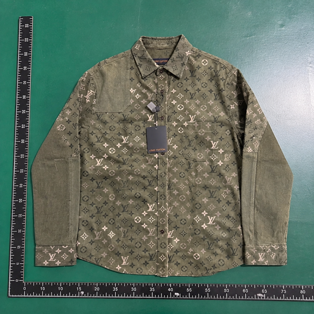 Green Monogram Button Shirt Jacket Louis Vuitton Shirt Jacket with Hooded Style QC photo