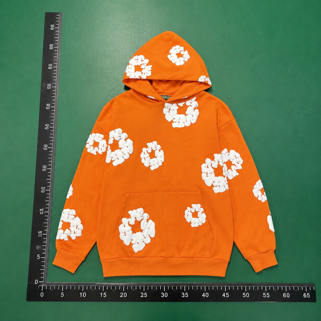 Orange Flower Pattern Hoodie Warm Tone QC photo