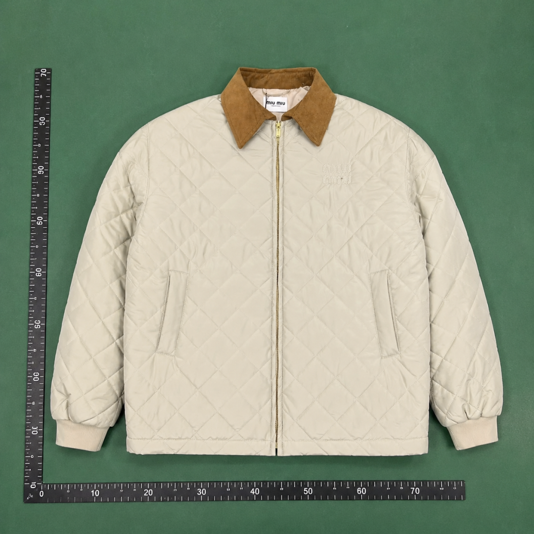 Quilted Collared Jacket with diamond stitching and a contrasting brown collar - Travel QC photo