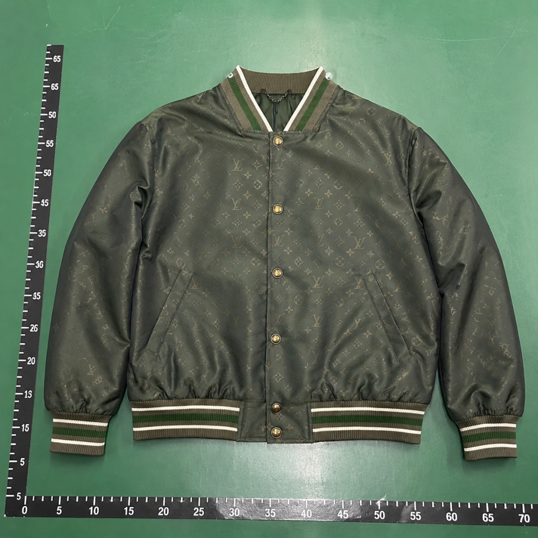 Louis Vuitton Winter Monogram Bomber Jacket with tonal all-over motif and striped ribbed trim QC photo