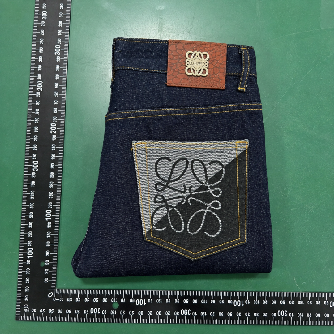 Streetwear Dark Indigo LOEWE Logo Pocket Jeans QC photo