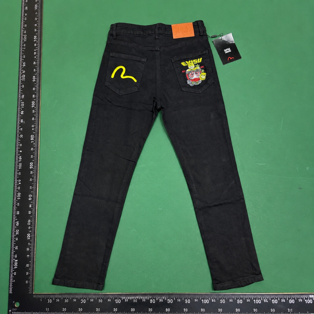Evisu Bright Embroidered Character Patches And Slim Legs Graphic Jeans for weekend QC photo