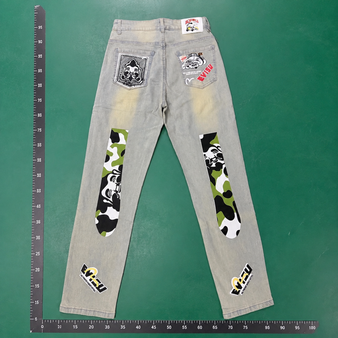 Evisu Streetwear Light Gray Patchwork Jeans QC photo
