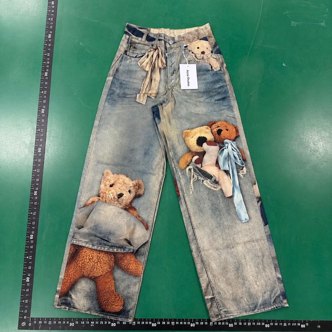 Louis Vuitton Large Illustrated Characters And A Relaxed Wide Leg Daily Teddy Graphic Jeans QC photo