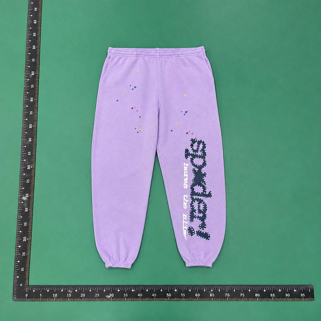 Sp5der Casual Logo Sweatpants - large vertical wordmark and cuffed silhouette QC photo