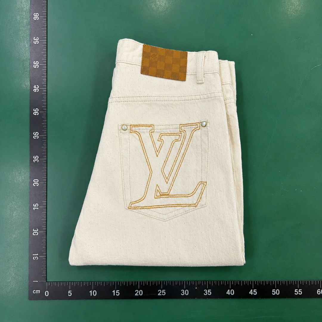 White Louis Vuitton Logo Pocket Jeans for travel QC photo
