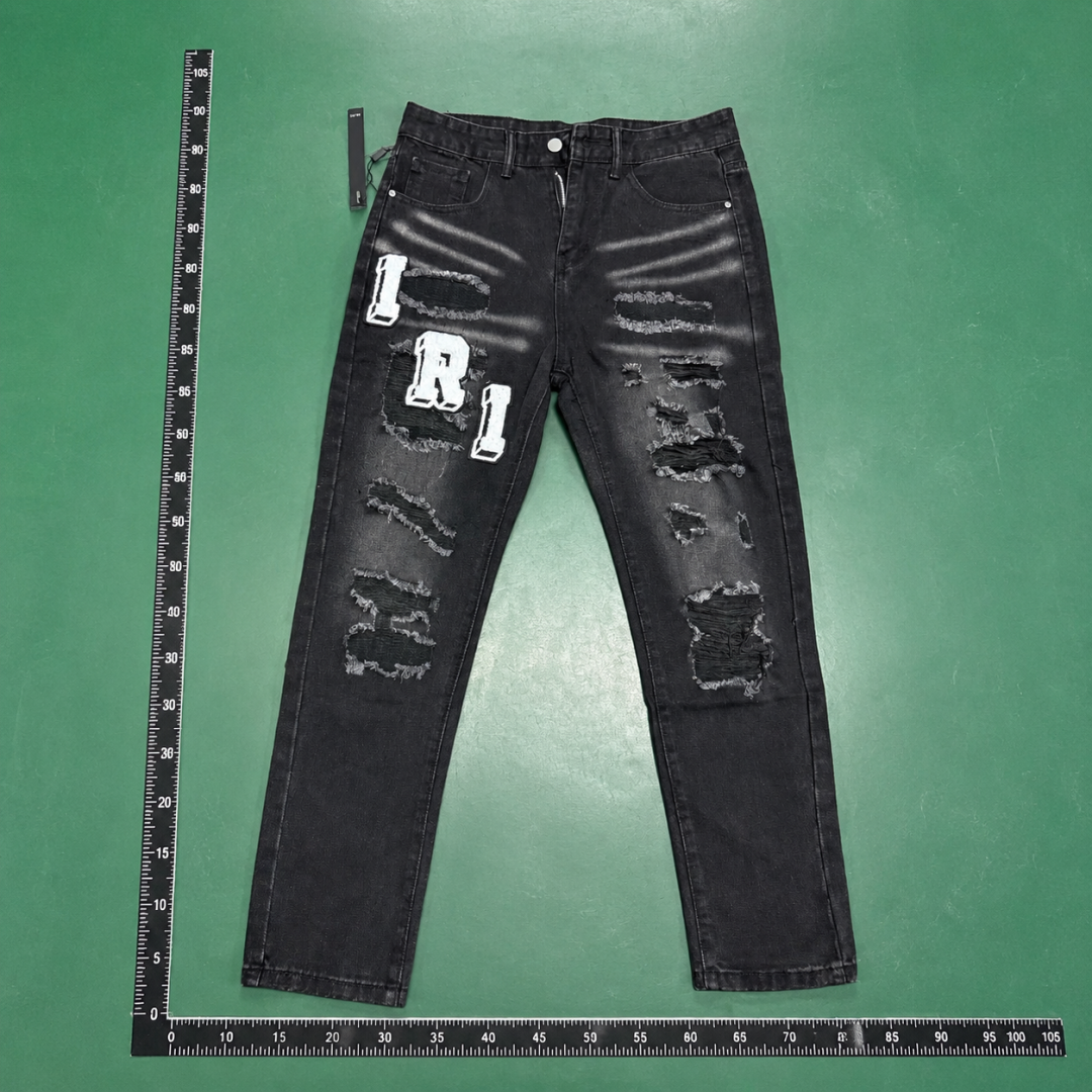 Black Distressed Slim Jeans with layered rips QC photo