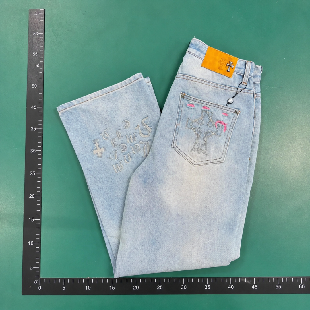 Pale Blue Printed Denim Jeans for daily QC photo