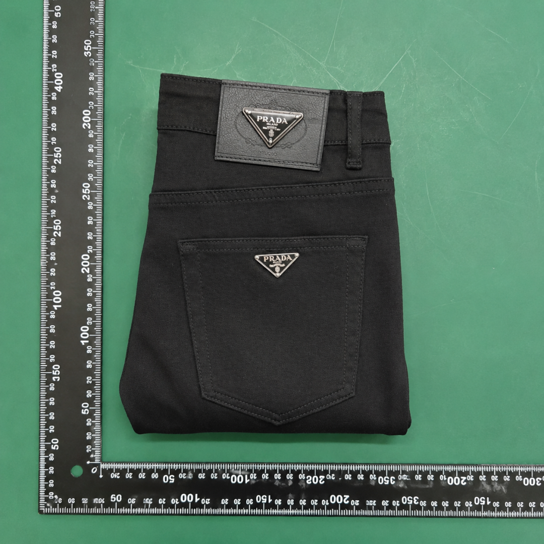 Triangle Hardware And A Structured Dark Denim Finish Prada Logo Jeans in Black QC photo