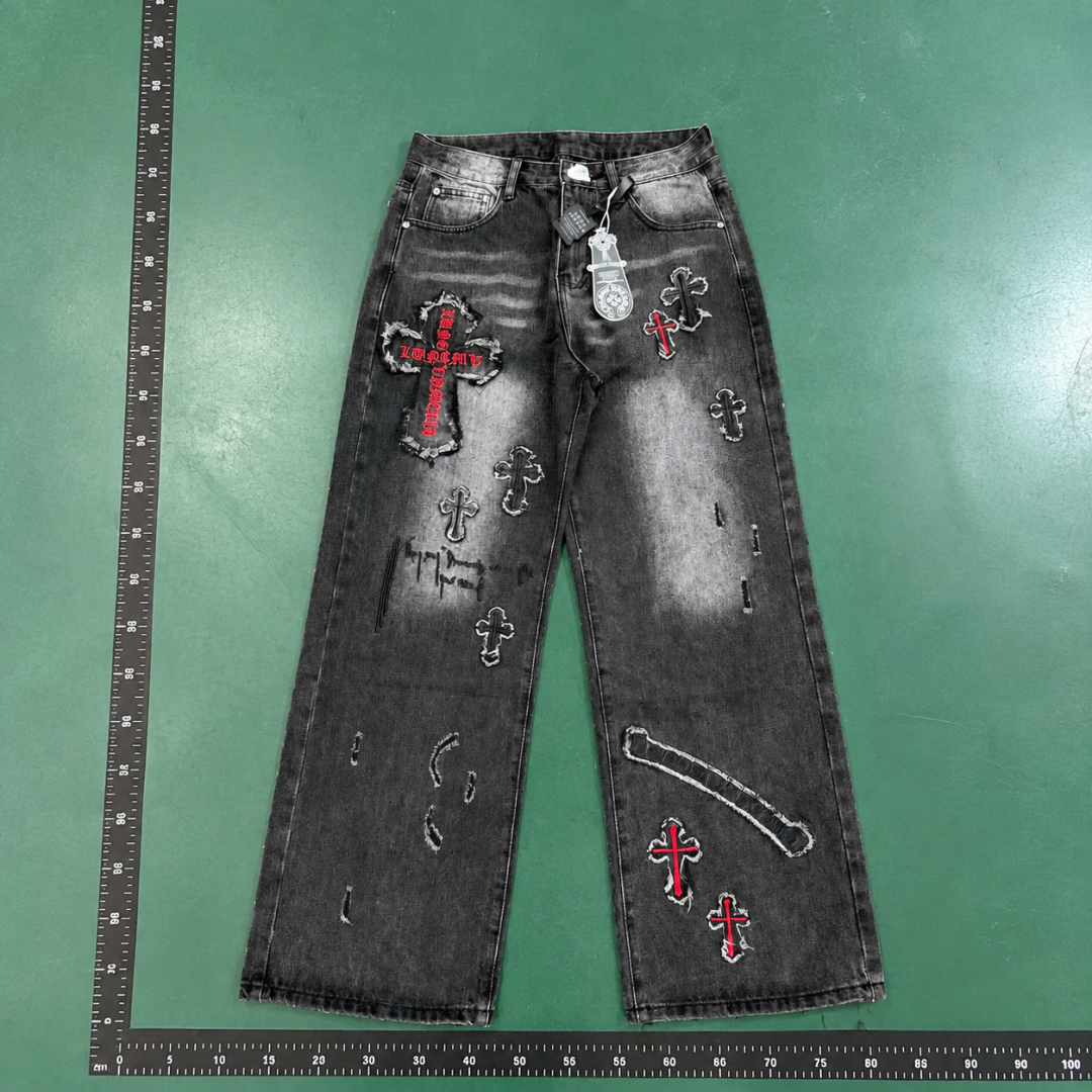 Chrome Hearts Black Wash Weekend Cross Graphic Jeans QC photo