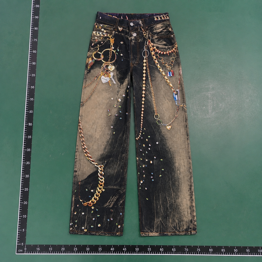 Louis Vuitton Signature Edit Chain Graphic Jeans in Dark Wash QC photo