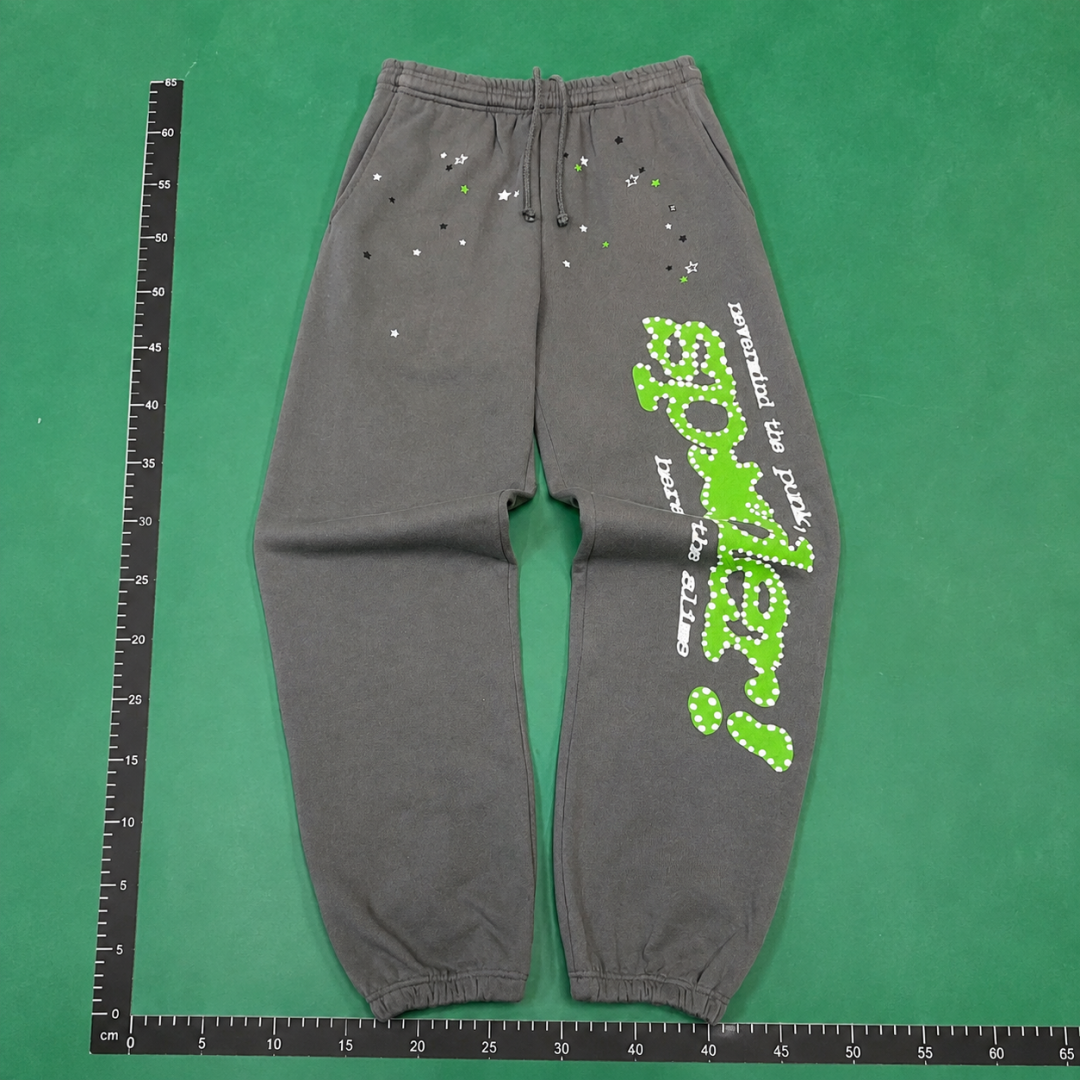 Sp5der Graphic Sweatpants - neon logo print and relaxed cuffed legs for streetwear QC photo