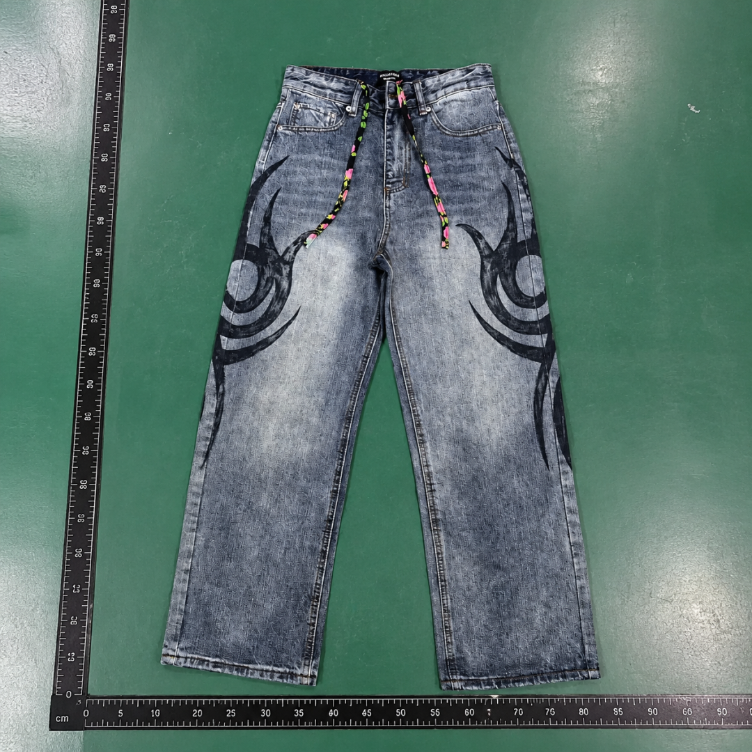 Graphic Wide Jeans with bold circular leg artwork and a relaxed fit - Casual QC photo