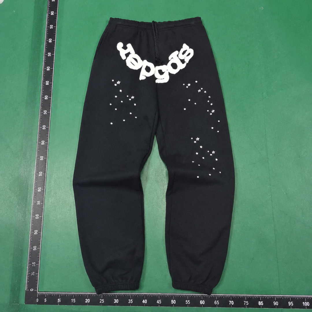 Bold White Branding Sp5der Logo Sweatpants in Black QC photo