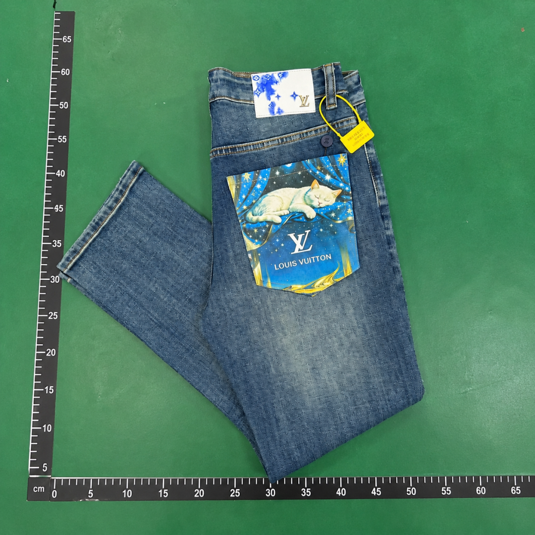 Louis Vuitton Graphic Pocket Jeans with colorful LV back-panel illustration - Travel QC photo