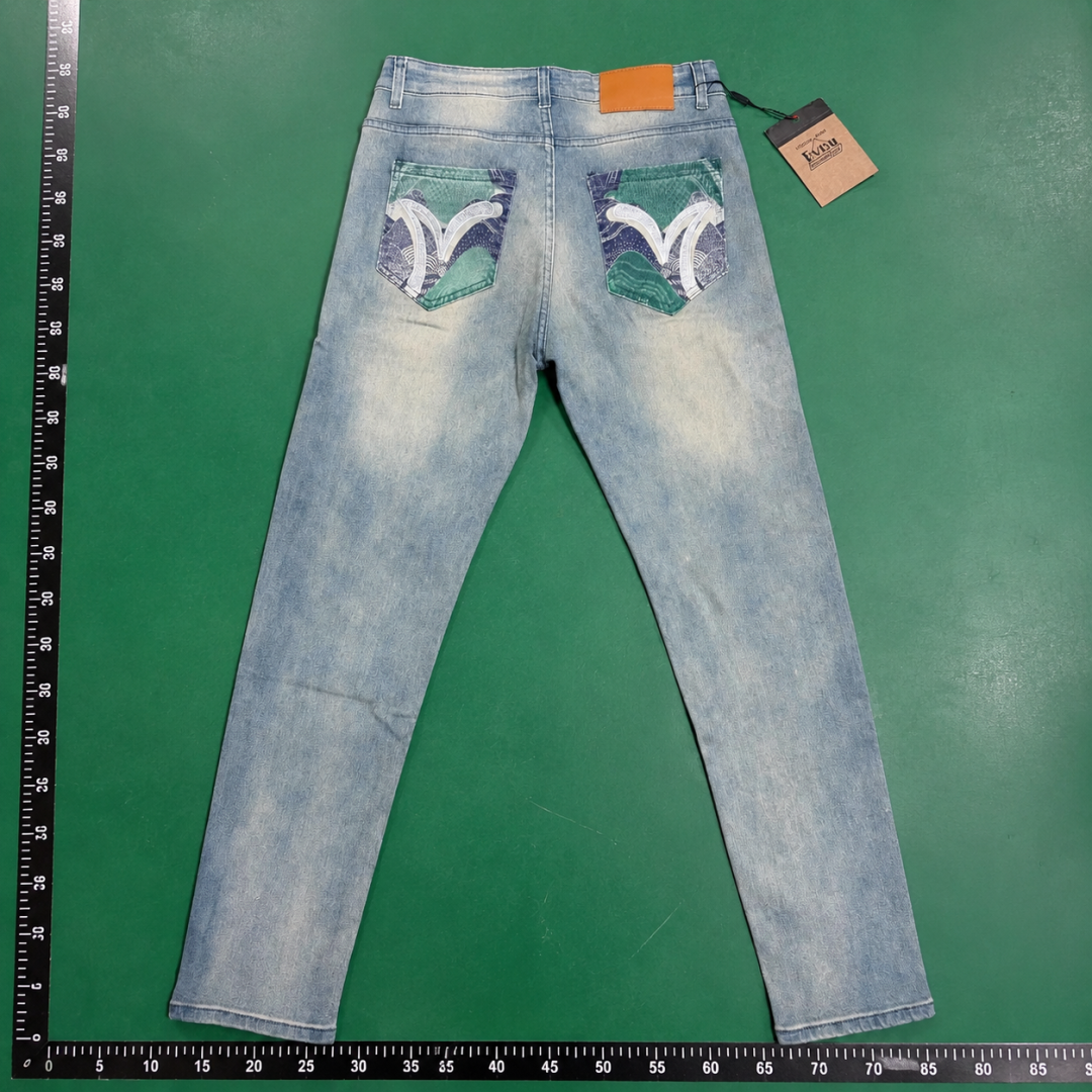 Travel Light Blue Evisu Graphic Jeans QC photo