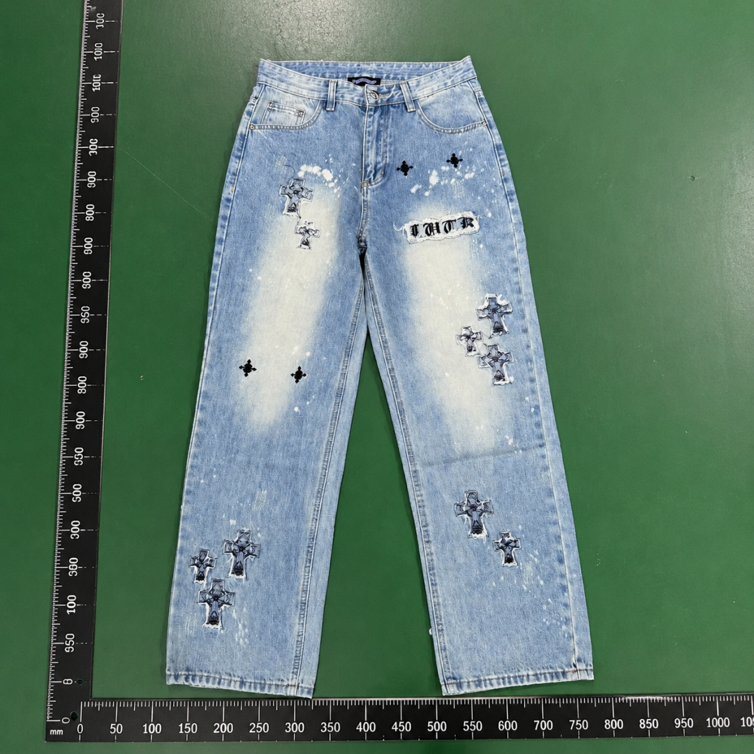Chrome Hearts Cross Detail Jeans with dark cross motifs in Light Blue QC photo